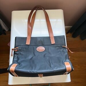 Dooney & Bourke Black and Brown Nylon Tote with Leather Trim